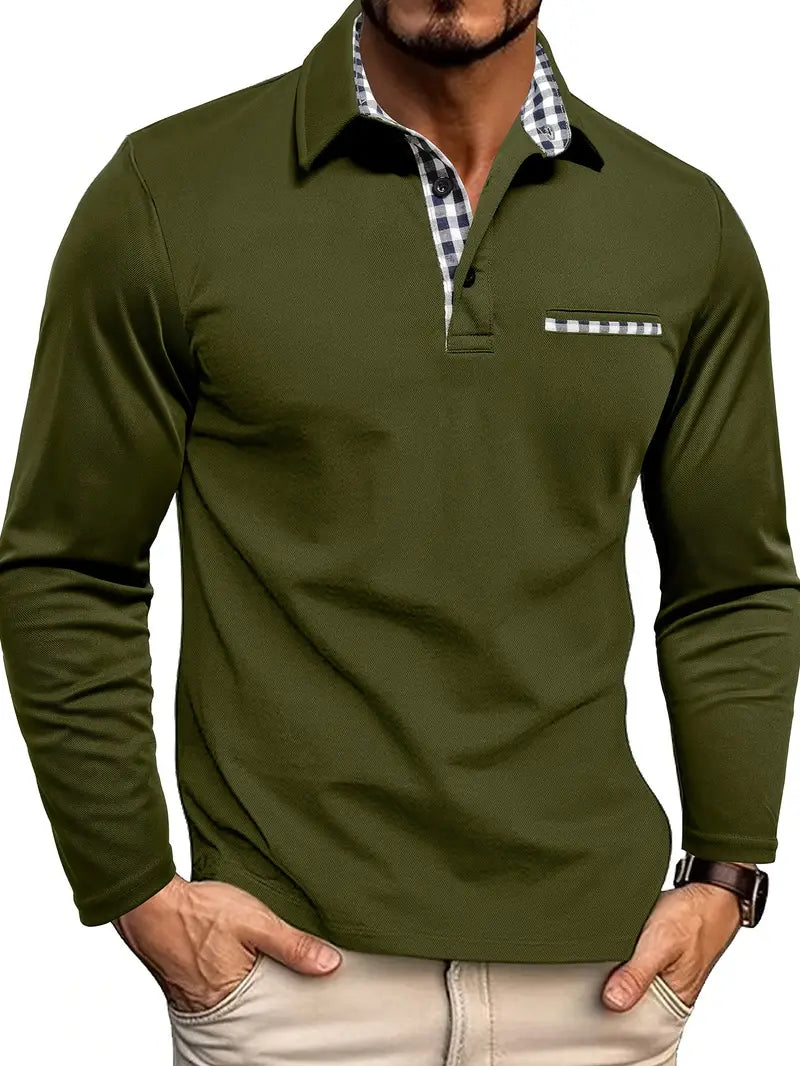 Jonathan | Men's Classic Long Sleeve Polo with Contrast Collar