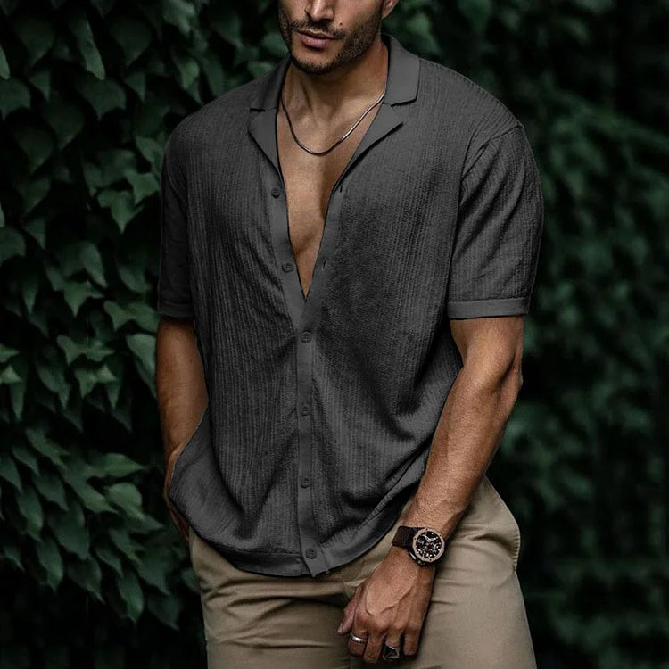 Preston | Men’s Summer Casual Short Sleeve Button-Up Shirt with Camp Collar