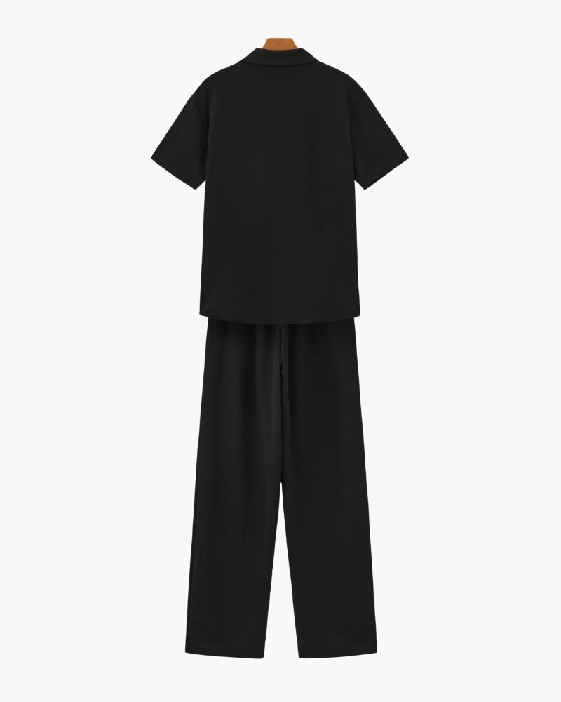 Casey | Men's Casual Short Sleeve Shirt & Pants Two-Piece Set with V-Neck
