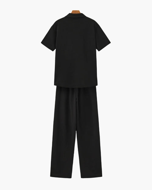 Casey | Men's Casual Short Sleeve Shirt & Pants Two-Piece Set with V-Neck