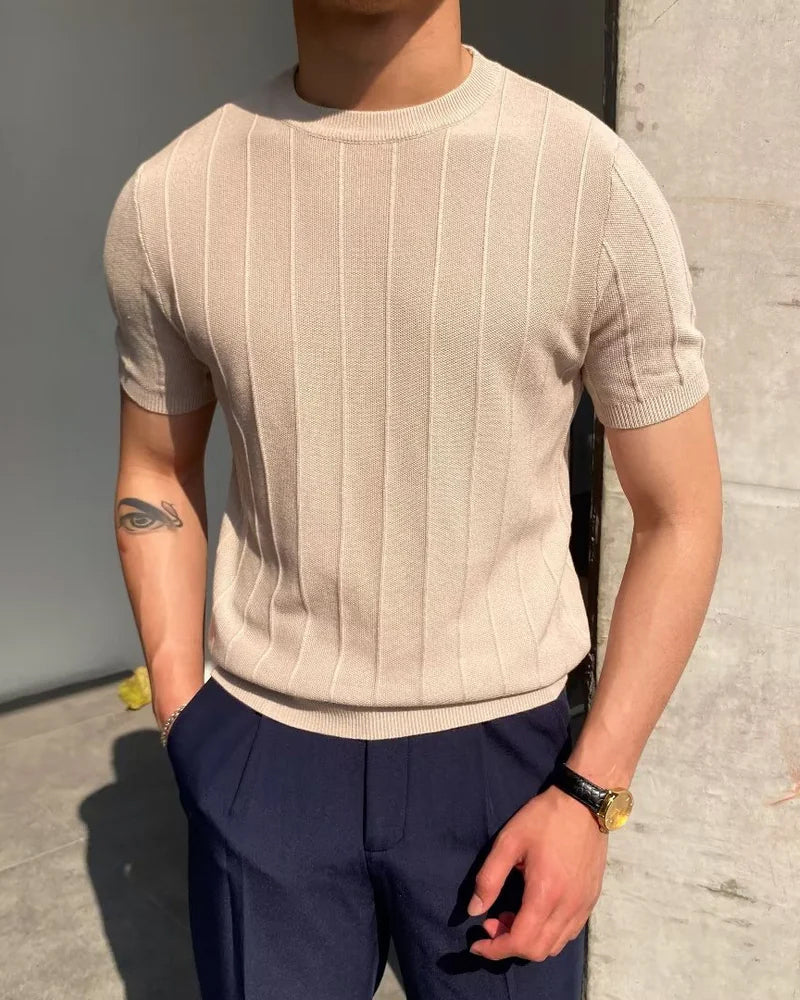 Christian | Men's Casual Ribbed T-Shirt with Short Sleeves