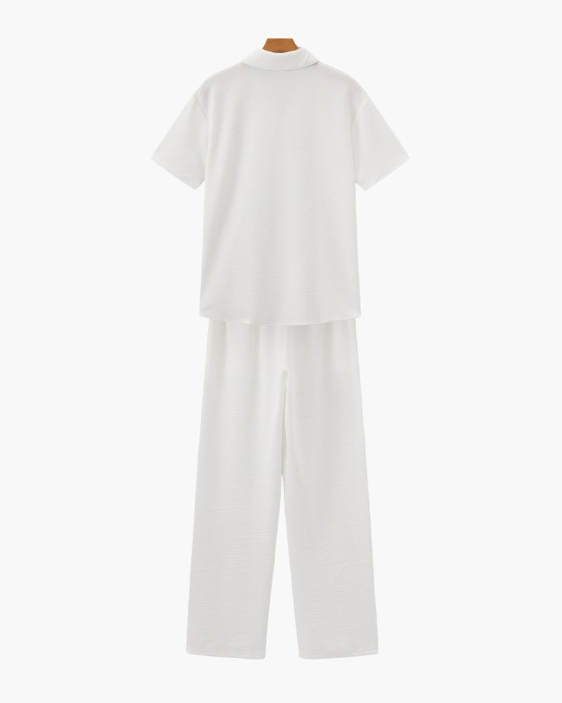Casey | Men's Casual Short Sleeve Shirt & Pants Two-Piece Set with V-Neck