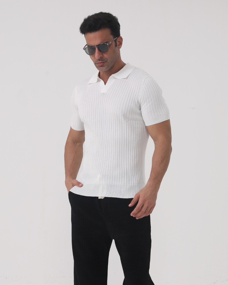 Chase | Men's Casual Ribbed Polo with Collar Detail
