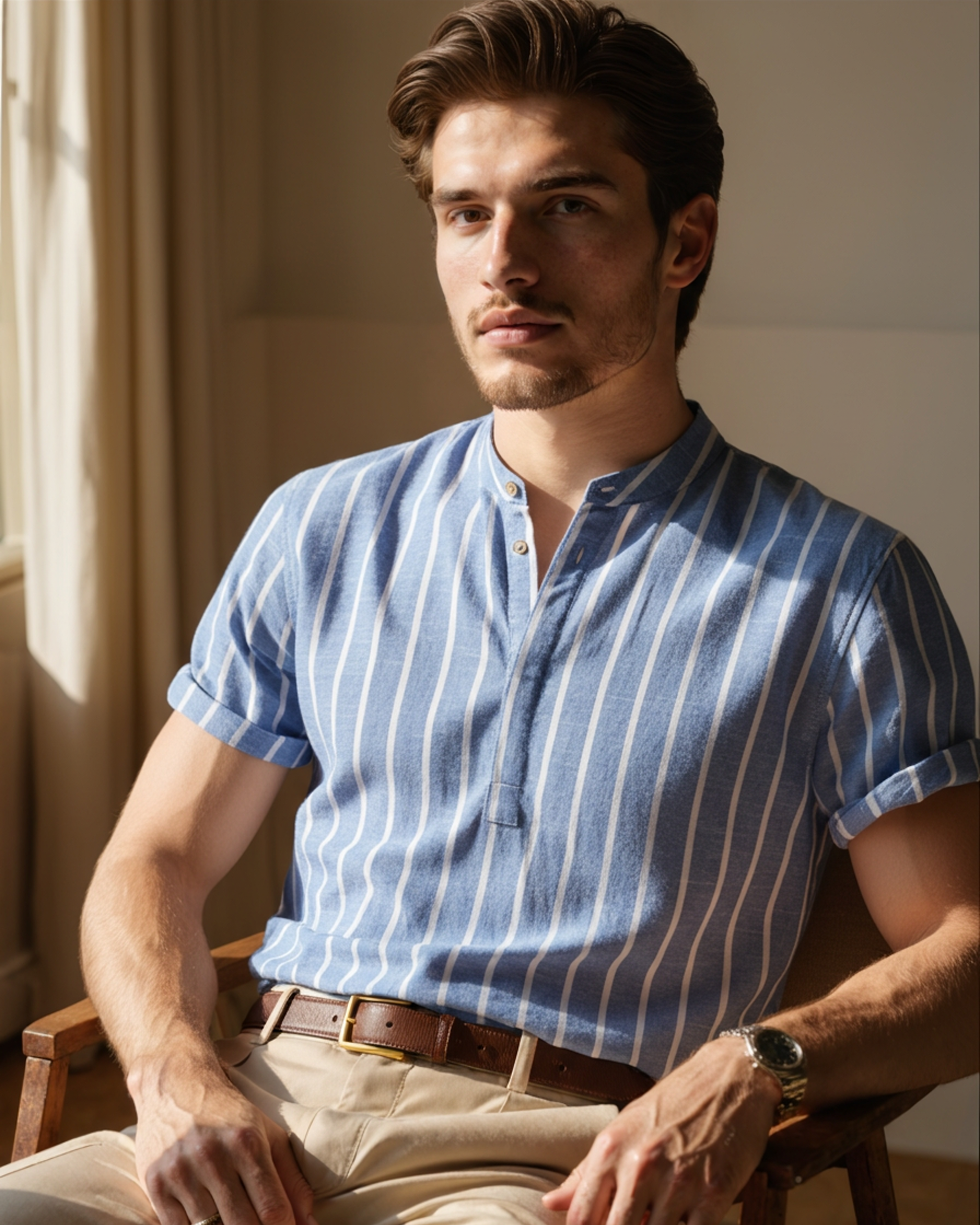 Tyler | Men's Classic Sailor Striped Polo with Open Collar