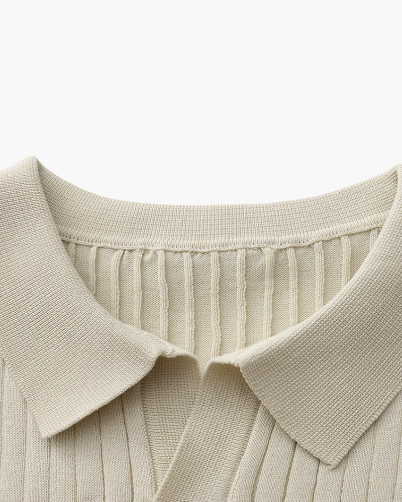 Christopher | Men's Casual Ribbed Knit Polo with Open Collar