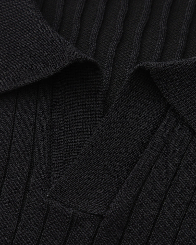Christopher | Men's Casual Ribbed Knit Polo with Open Collar