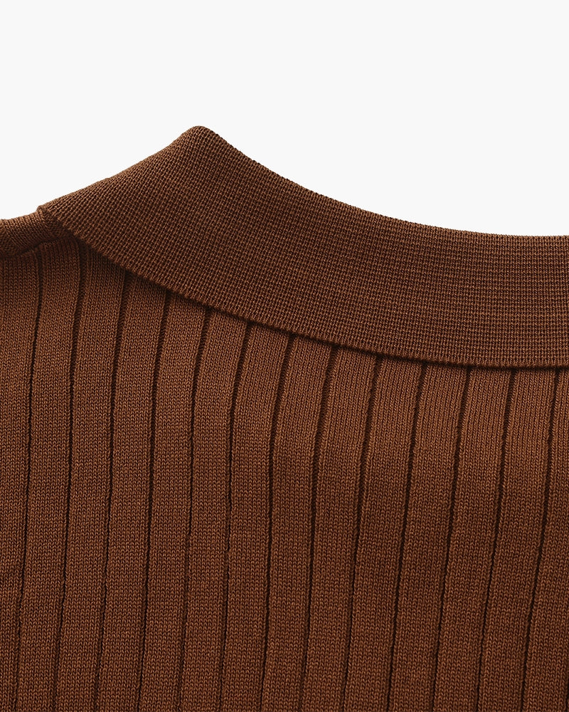 Christopher | Men's Casual Ribbed Knit Polo with Open Collar