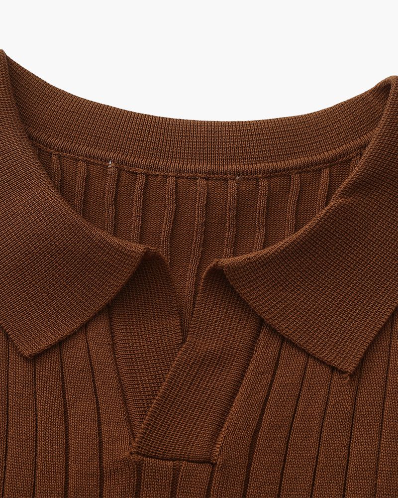 Christopher | Men's Casual Ribbed Knit Polo with Open Collar