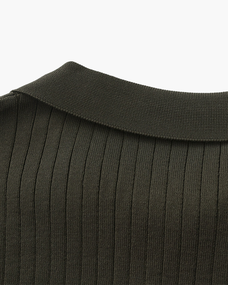 Christopher | Men's Casual Ribbed Knit Polo with Open Collar