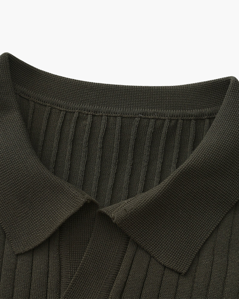 Christopher | Men's Casual Ribbed Knit Polo with Open Collar