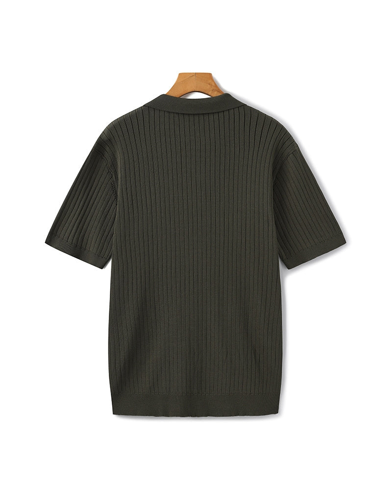 Christopher | Men's Casual Ribbed Knit Polo with Open Collar