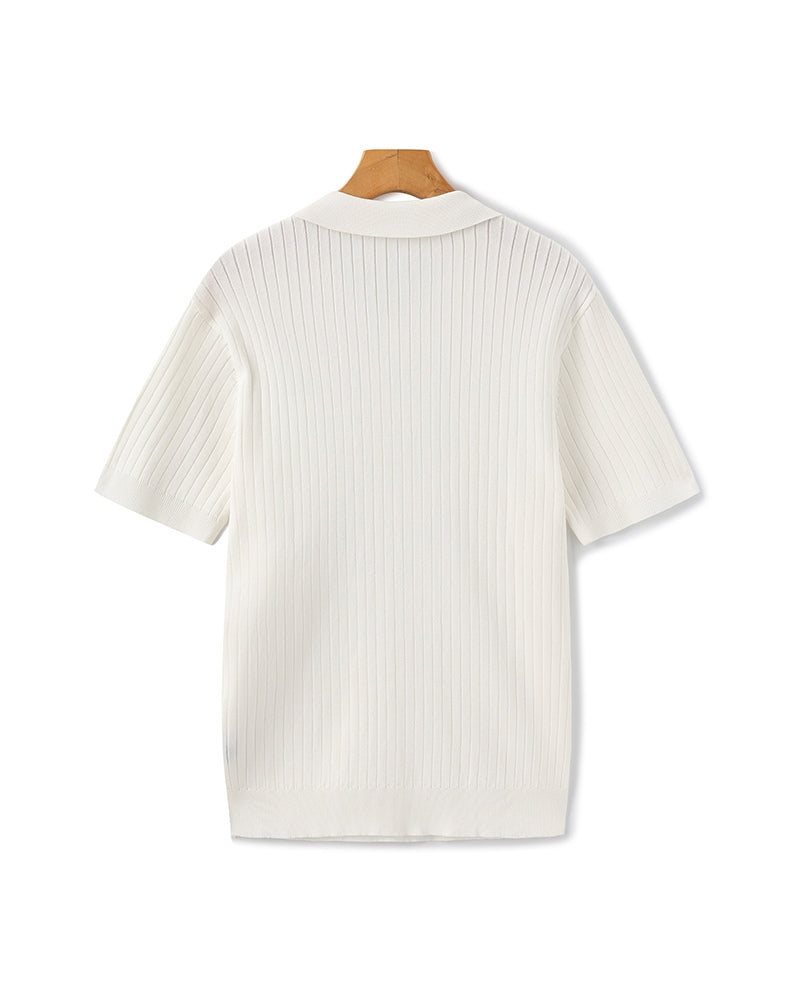 Christopher | Men's Casual Ribbed Knit Polo with Open Collar