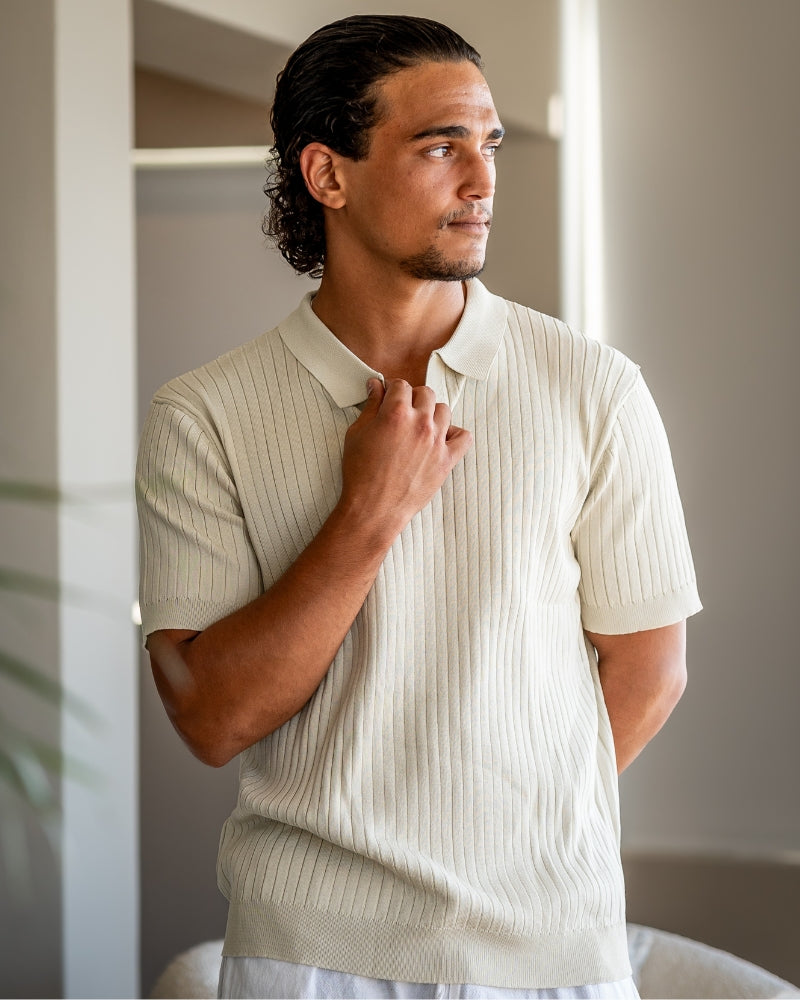 Christopher | Men's Casual Ribbed Knit Polo with Open Collar