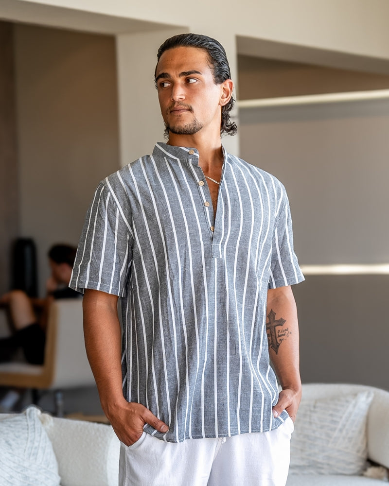 Tyler | Men's Classic Sailor Striped Polo with Open Collar