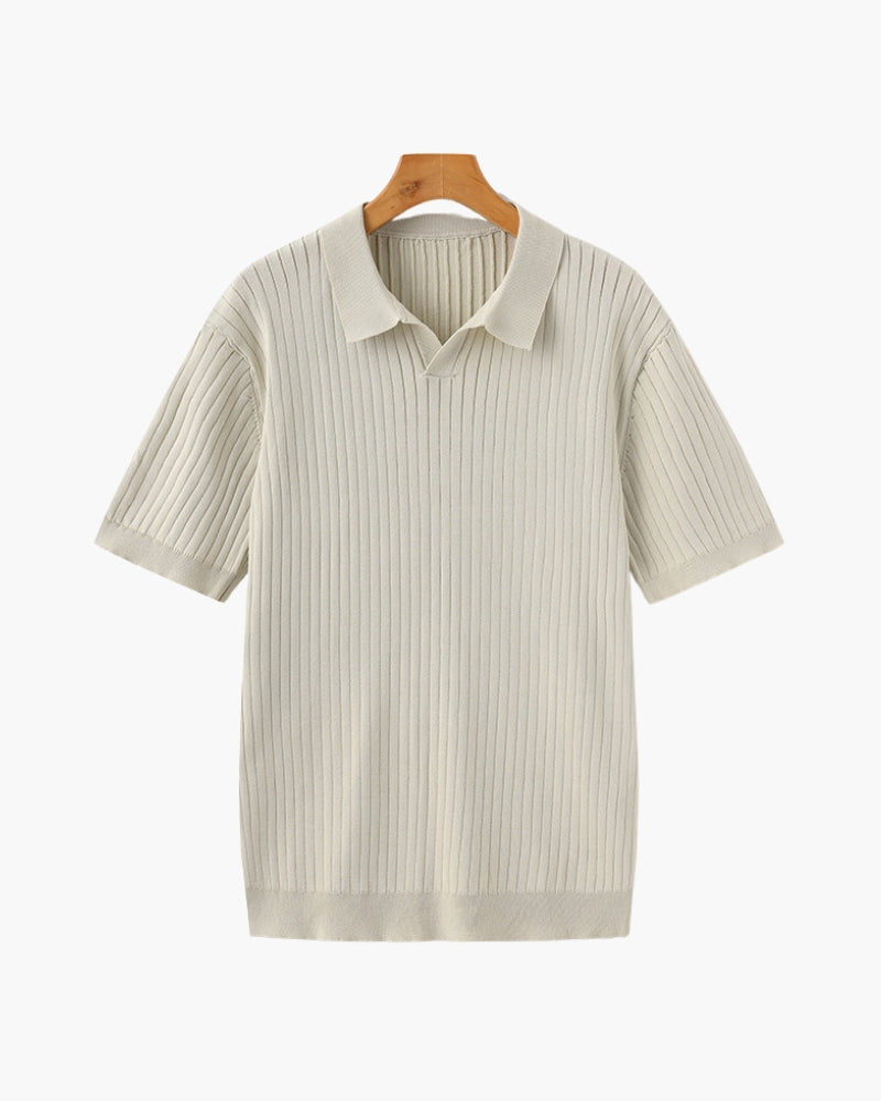 Christopher | Men's Casual Ribbed Knit Polo with Open Collar