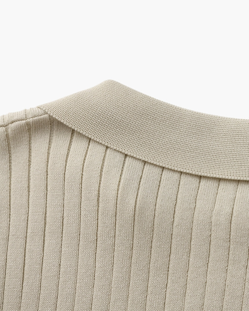 Christopher | Men's Casual Ribbed Knit Polo with Open Collar