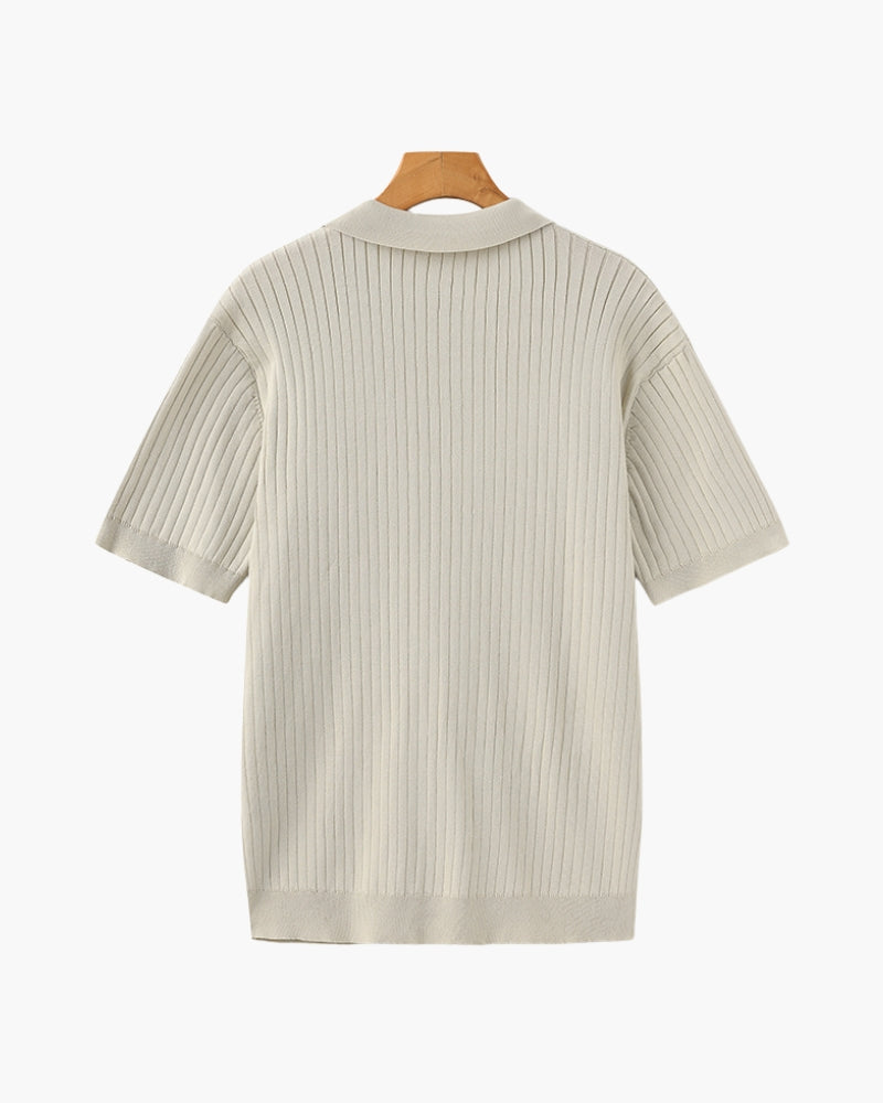 Christopher | Men's Casual Ribbed Knit Polo with Open Collar