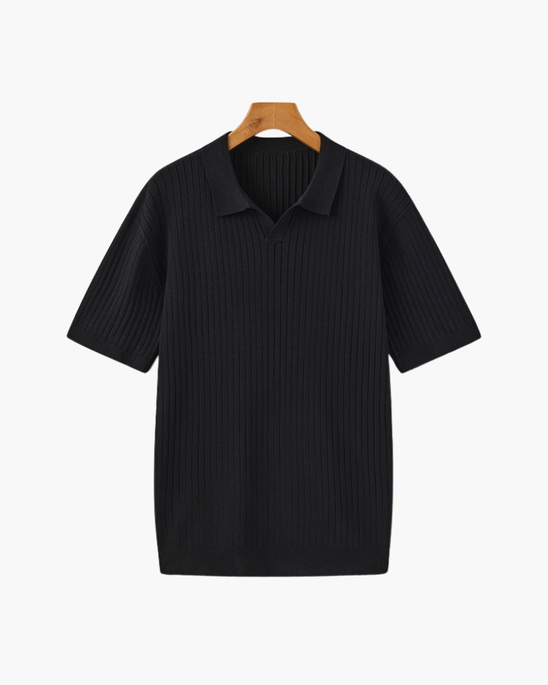 Christopher | Men's Casual Ribbed Knit Polo with Open Collar