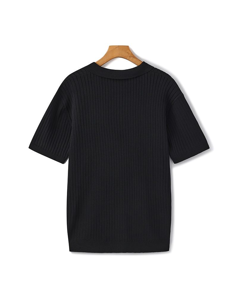 Christopher | Men's Casual Ribbed Knit Polo with Open Collar