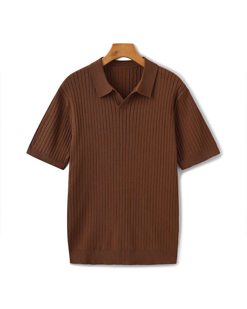 Christopher | Men's Casual Ribbed Knit Polo with Open Collar