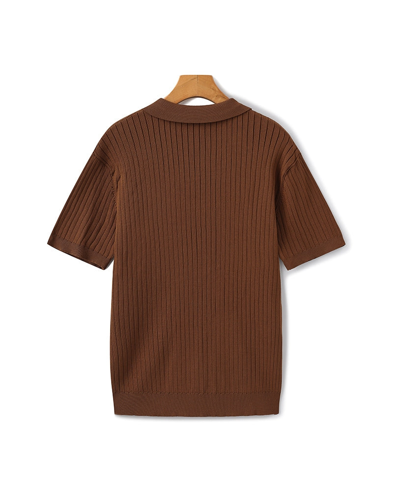 Christopher | Men's Casual Ribbed Knit Polo with Open Collar