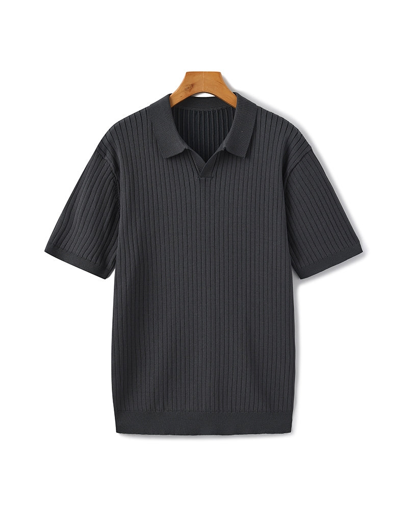 Christopher | Men's Casual Ribbed Knit Polo with Open Collar