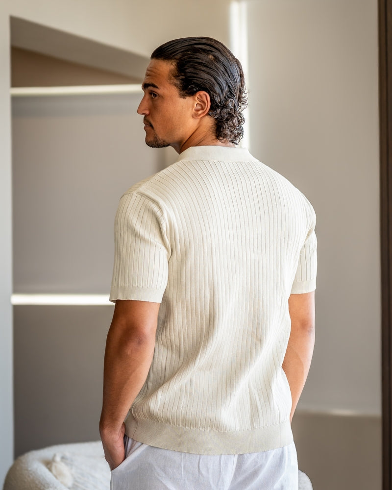 Christopher | Men's Casual Ribbed Knit Polo with Open Collar