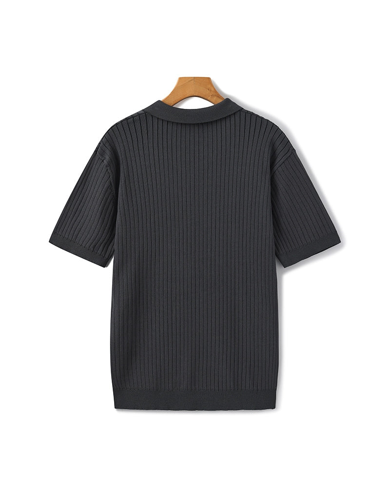 Christopher | Men's Casual Ribbed Knit Polo with Open Collar