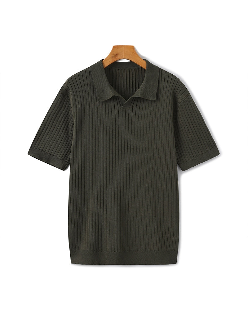 Christopher | Men's Casual Ribbed Knit Polo with Open Collar
