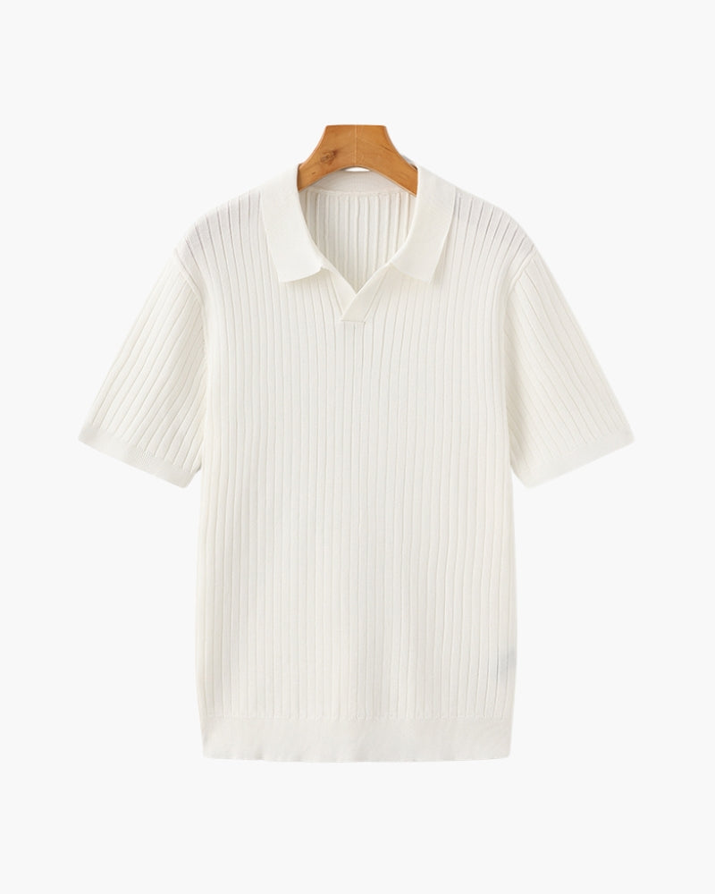 Christopher | Men's Casual Ribbed Knit Polo with Open Collar