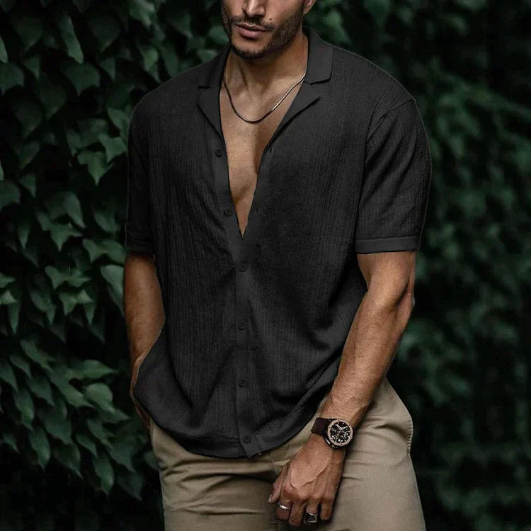 Preston | Men’s Summer Casual Short Sleeve Button-Up Shirt with Camp Collar
