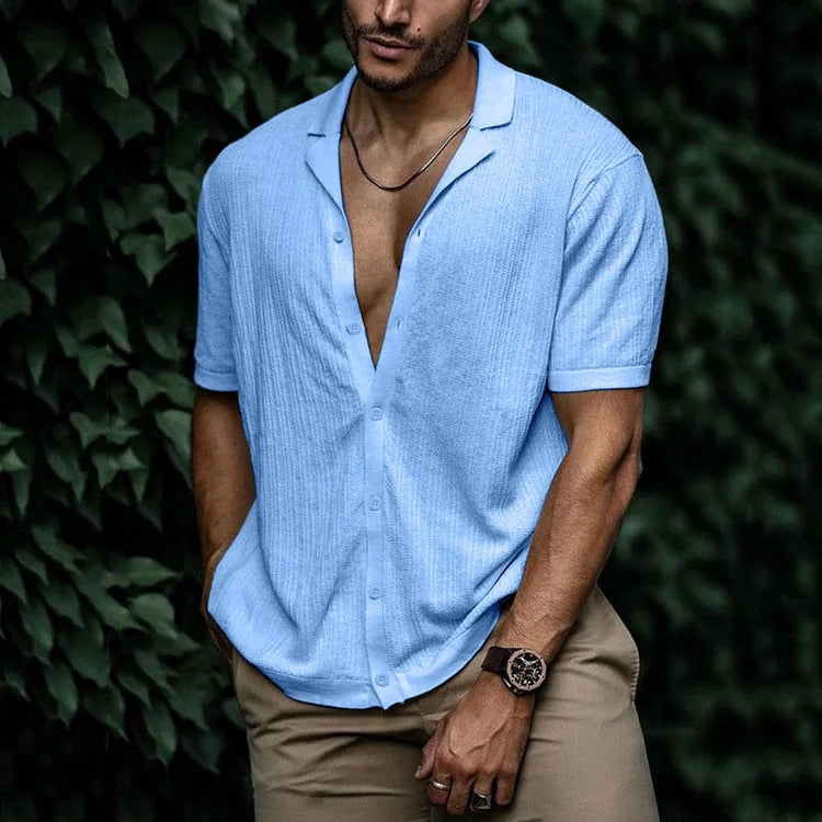 Preston | Men’s Summer Casual Short Sleeve Button-Up Shirt with Camp Collar