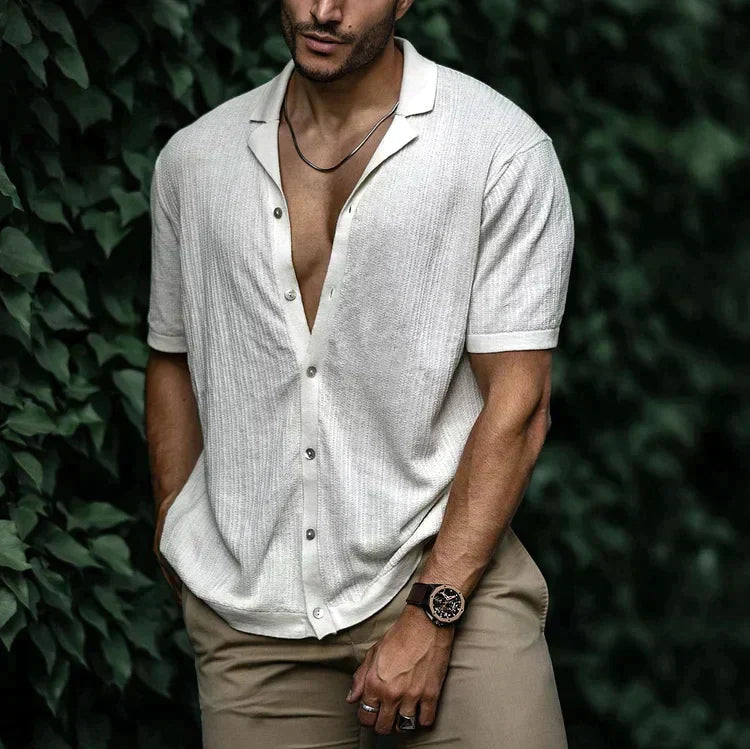 Preston | Men’s Summer Casual Short Sleeve Button-Up Shirt with Camp Collar
