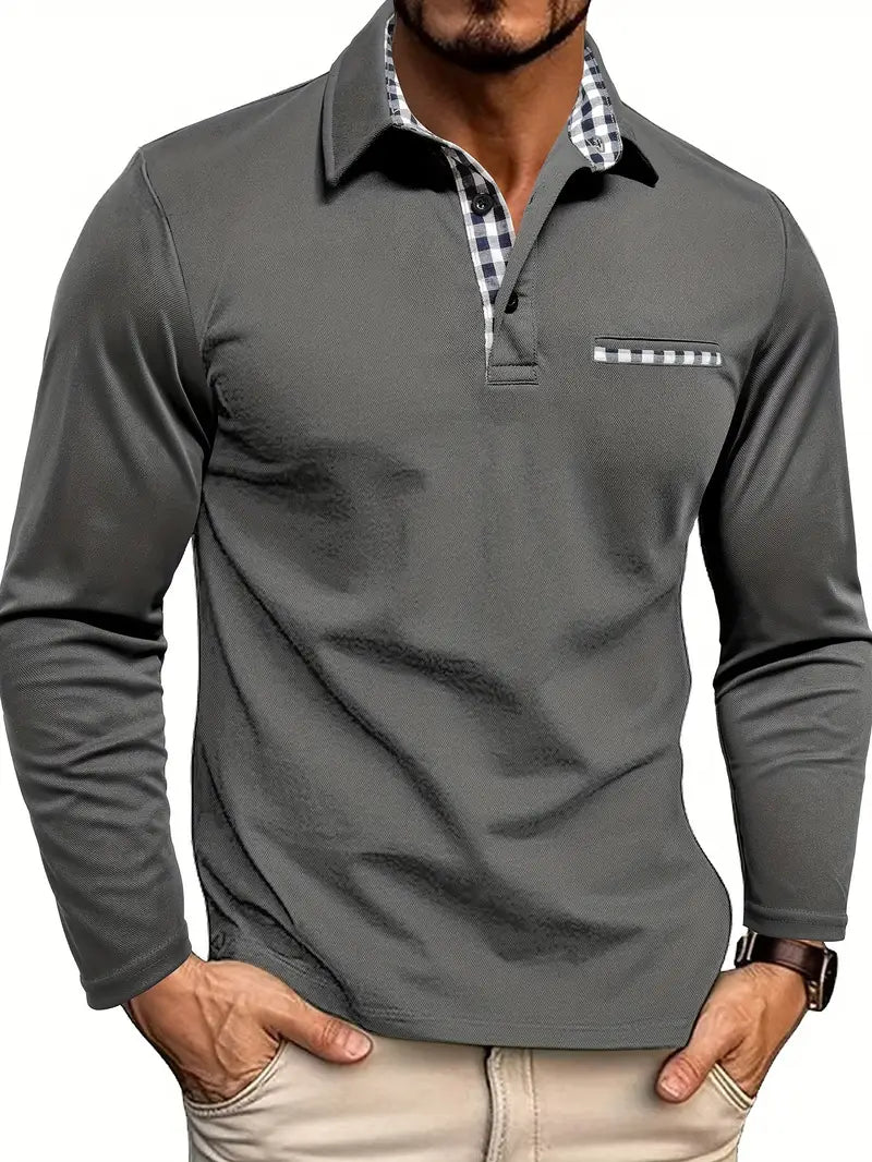 Jonathan | Men's Classic Long Sleeve Polo with Contrast Collar