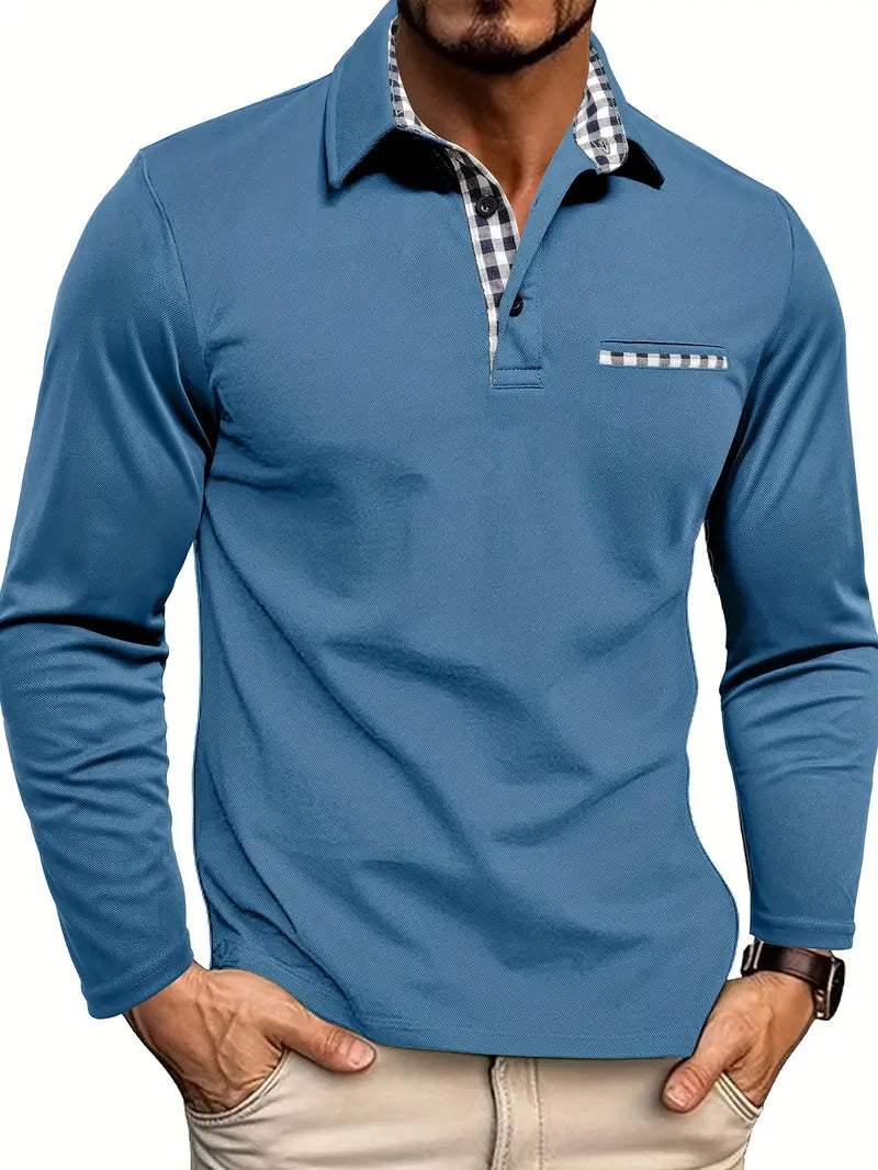 Jonathan | Men's Classic Long Sleeve Polo with Contrast Collar
