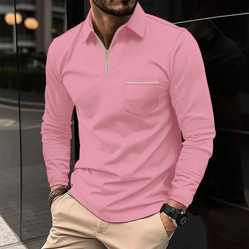Jeremiah | Men's Modern Long Sleeve Polo with Chest Pocket
