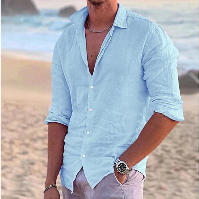 Levi | Men’s Classic Button-Up Linen Shirt with Button Front