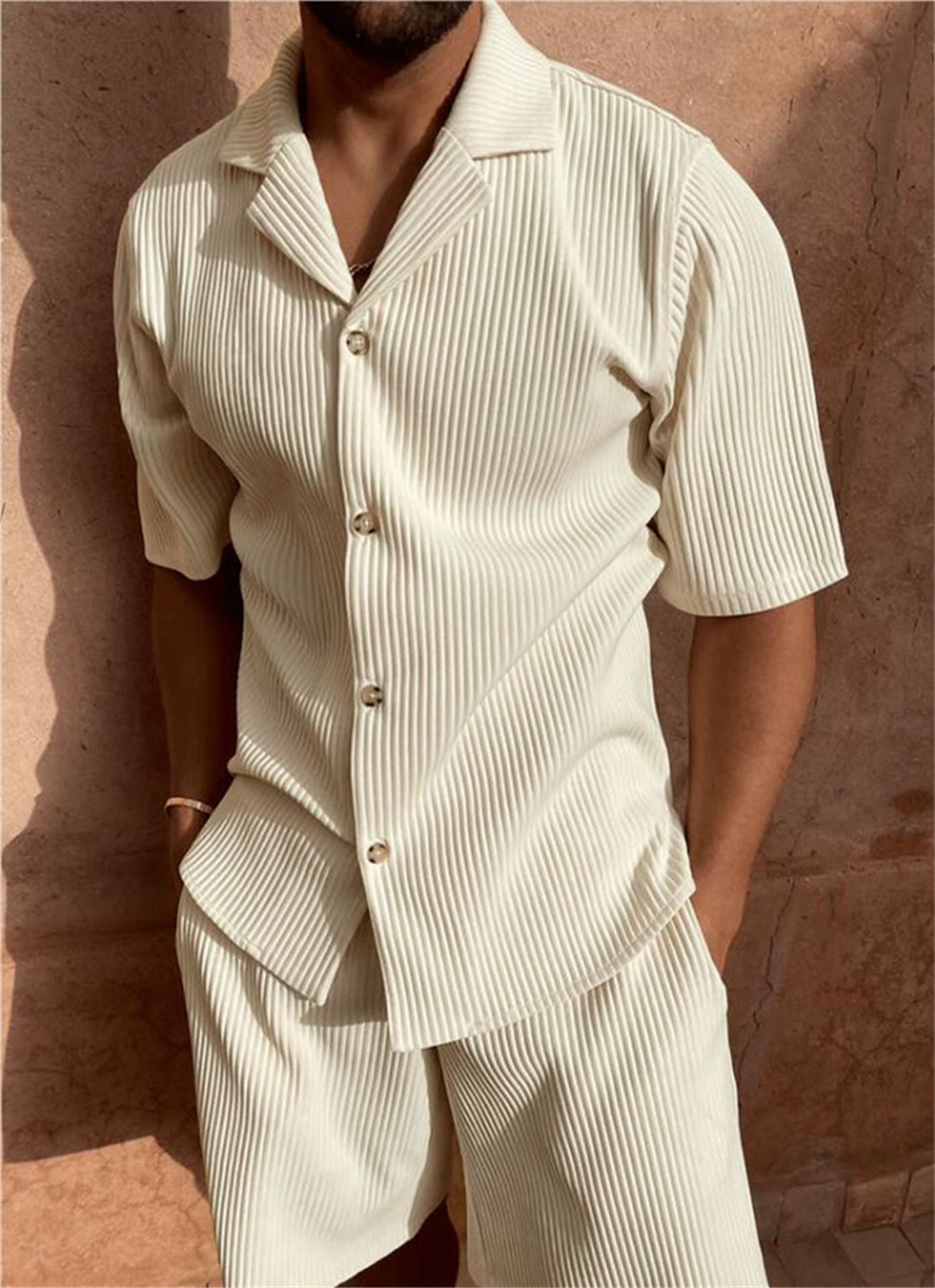 Blake | Men’s Casual Ribbed Two Piece Summer Set with Button Front