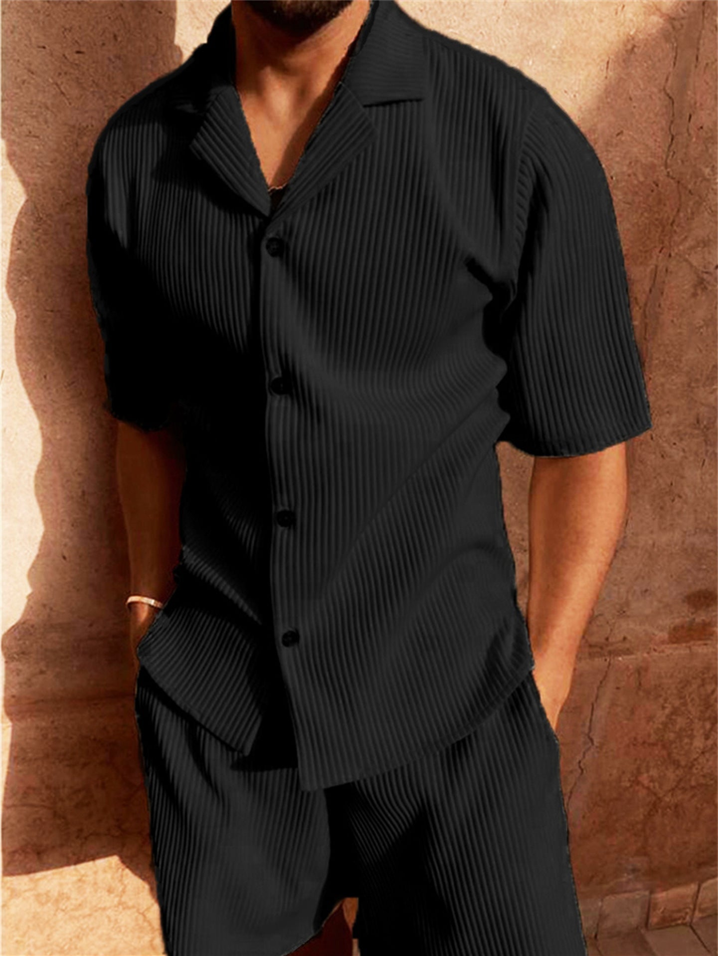 Blake | Men’s Casual Ribbed Two Piece Summer Set with Button Front
