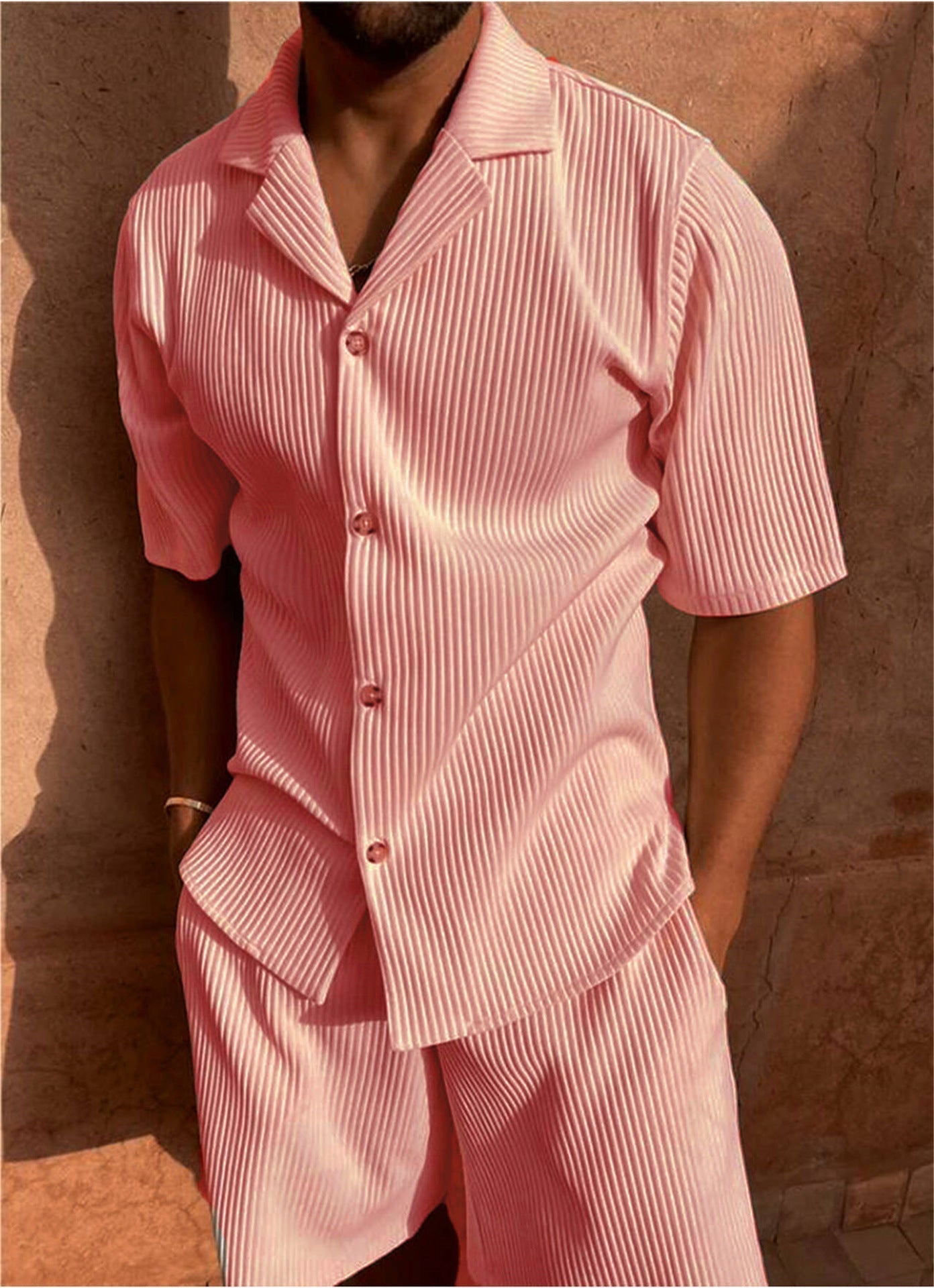 Blake | Men’s Casual Ribbed Two Piece Summer Set with Button Front