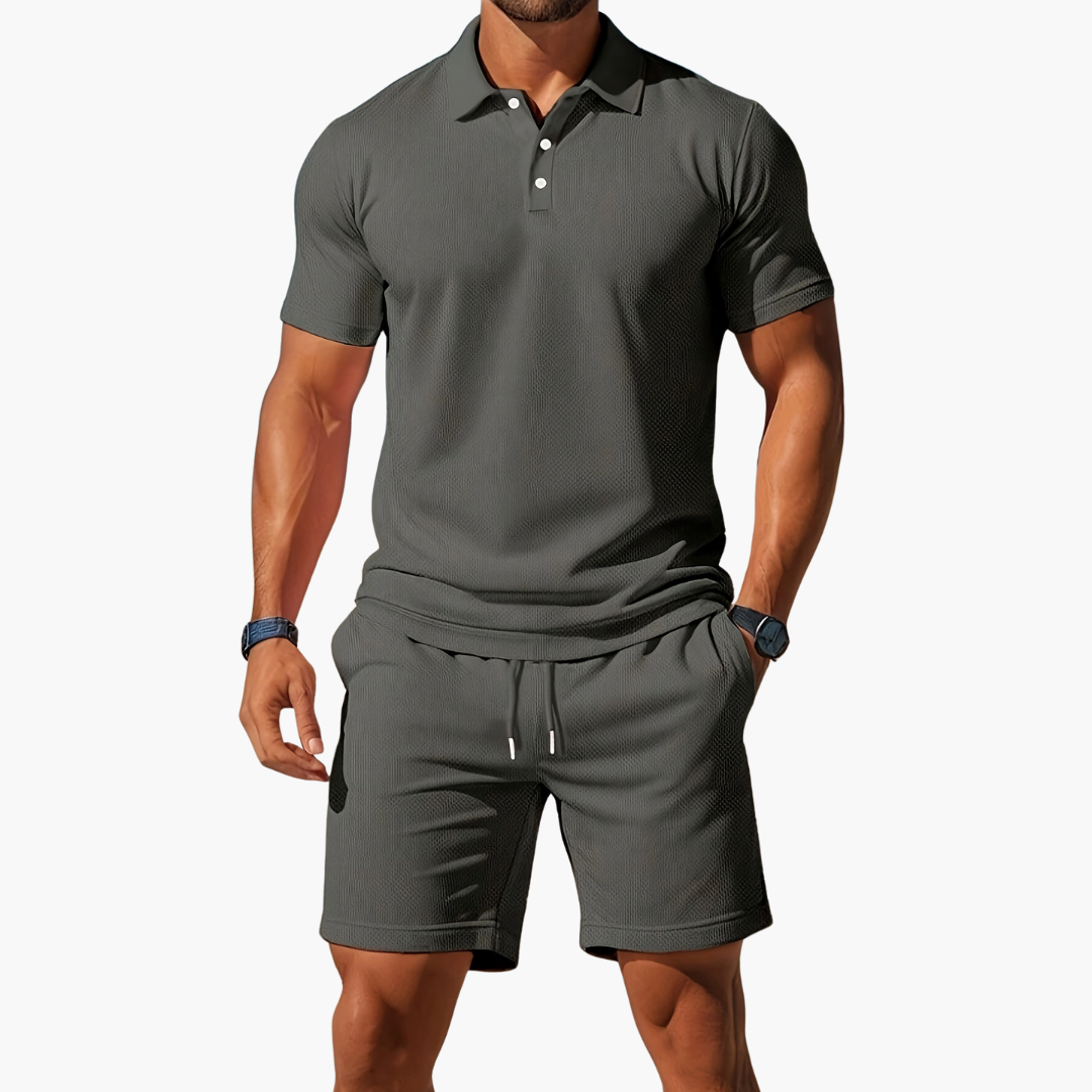 Austin | Men’s Casual Polo Two Piece Summer Set with Drawstring Shorts