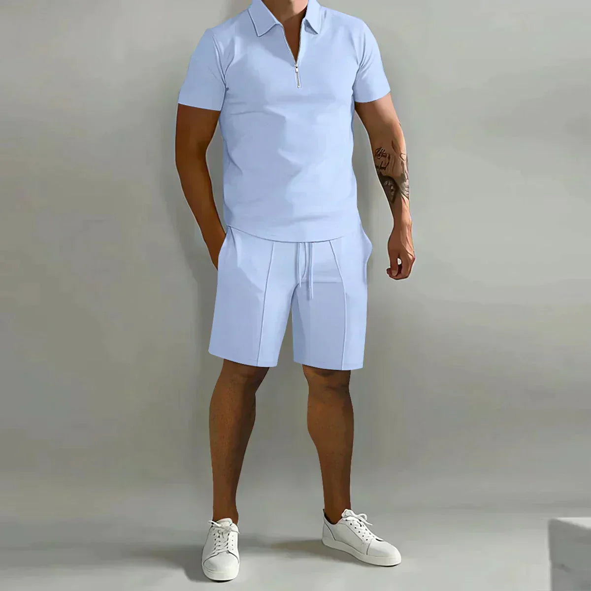 Connor | Men’s Casual Summer Zip Polo Two Piece Set with Half-Zip Collar