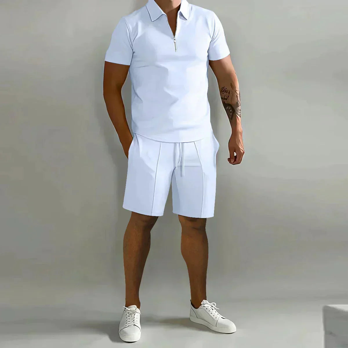 Connor | Men’s Casual Summer Zip Polo Two Piece Set with Half-Zip Collar