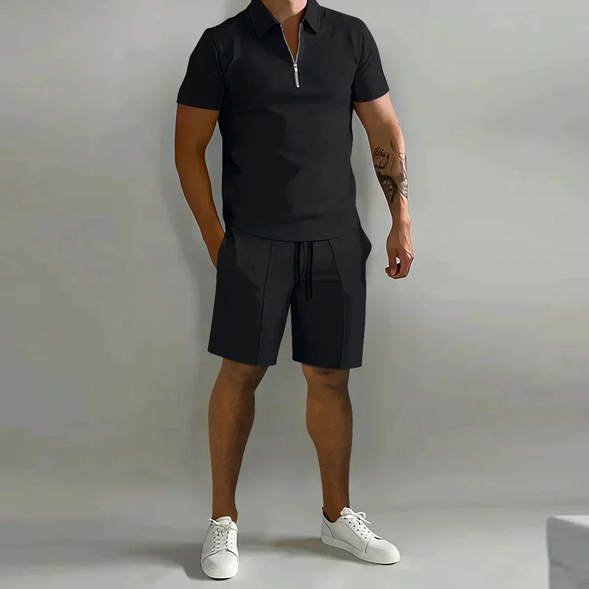 Connor | Men’s Casual Summer Zip Polo Two Piece Set with Half-Zip Collar