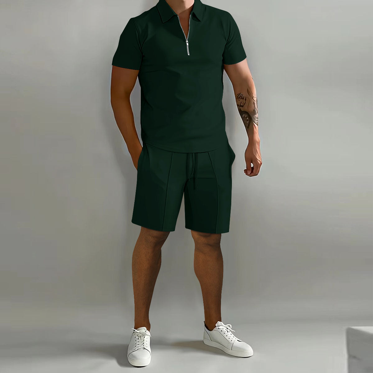 Connor | Men’s Casual Summer Zip Polo Two Piece Set with Half-Zip Collar