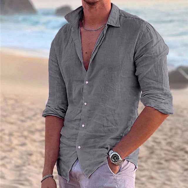 Levi | Men’s Classic Button-Up Linen Shirt with Button Front