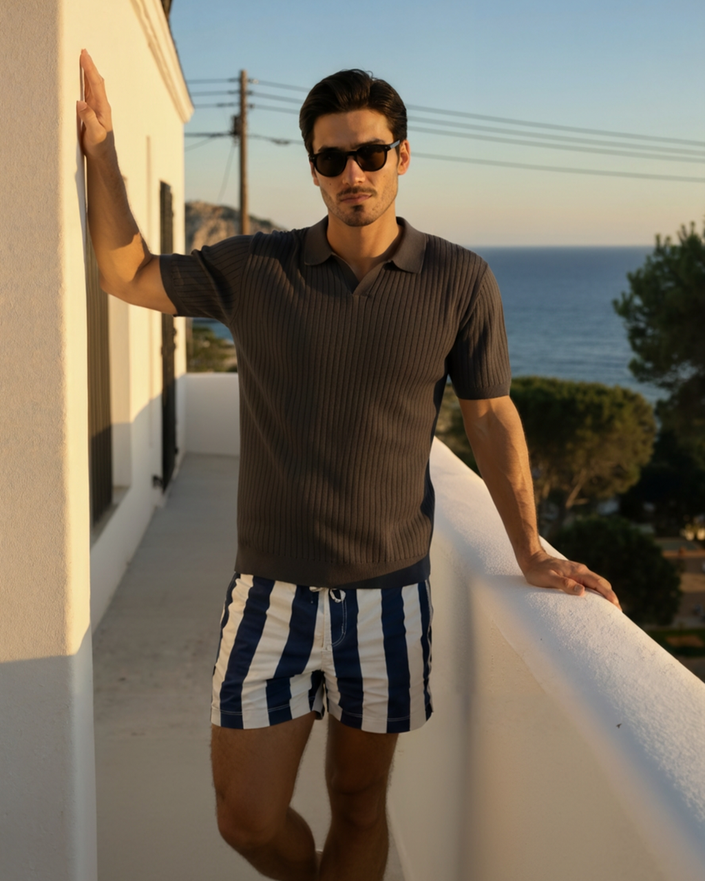 Christopher | Men's Casual Ribbed Knit Polo with Open Collar